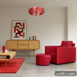 magnet-chair-footstool-seat Vibrant Scarlet Red Magnet Milano Easy Chair and Matching Footstool