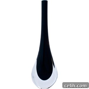 Gocce Murano Glass Drop Vase Elegant Gocce Murano glass drop vase with black core and clear glass, 30cm tall