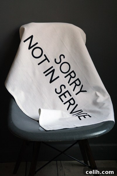 Barbara Coupe Sorry Not in Service Tea Towel Sorry Not in Service designer tea towel by Barbara Coupe for quirky kitchen decor