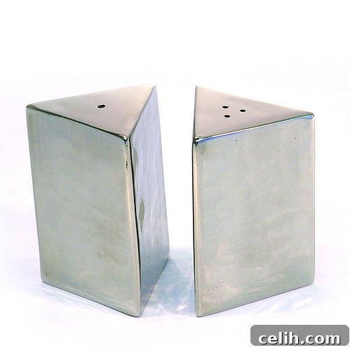 Sleek stainless steel triangle shaped cruet set table accessories