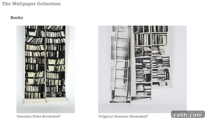 Realistic Bookshelf Wallpaper designs by Deborah Bowness