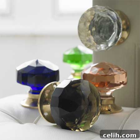 Elegant large cut glass door knob in crystal