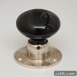 Sophisticated bohemian black glass door knob with nickel base