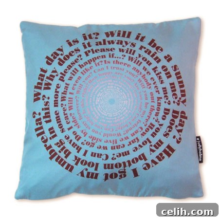 judy-holme-questions-cushion Designer everyday questions textile cushion by Judy Holme
