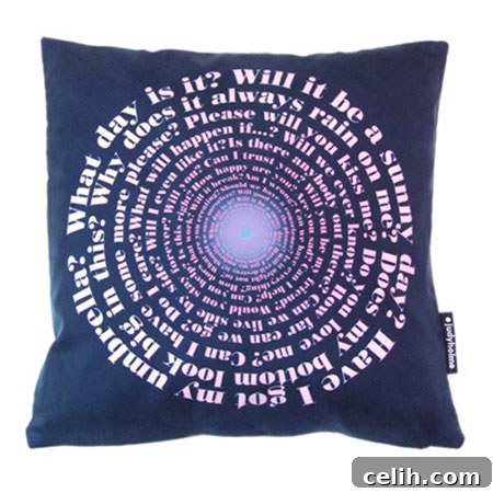 judy-holme-questions-dark-blue Designer questions cushion by Judy Holme in dark blue