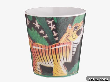 Colourful jungle-themed Indiantale cup by designer Ella Doran for Habitat, made from durable melamine.