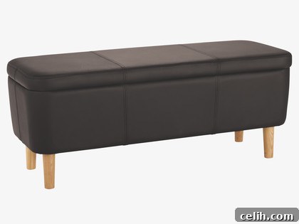 Elegant Black Faux Leather Storage Bench for Bedroom or Entryway