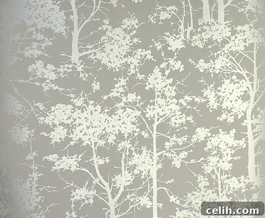 Mandara Silver Tree Wallpaper Design Stunning silver tree design wallpaper for modern home interiors