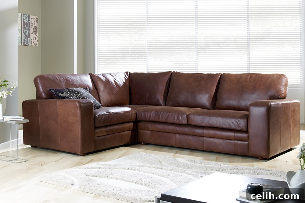 Elegant leather corner sofa, perfect for adding a touch of luxury and durability to your home decor.