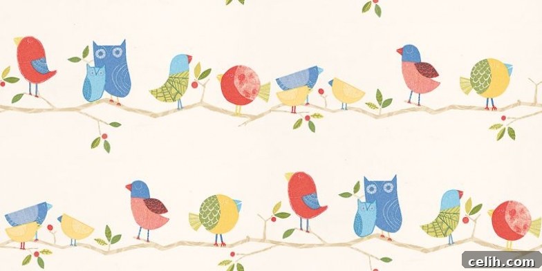 What-a-Hoot Harlequin Wallpaper for Kids Whimsical What-a-Hoot Harlequin wallpaper featuring cute cartoon owls and birds on branches for a child's nursery or bedroom