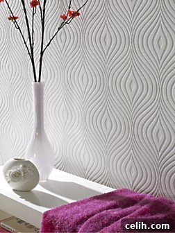 White textured affordable wallpaper - Graham & Brown Curvy