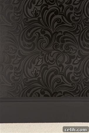 Dramatic feature wall damask wallpaper