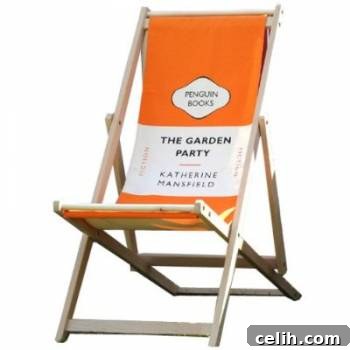 Elegant Classic Penguin literary book deckchair, featuring the cover of 'The Garden Party'.