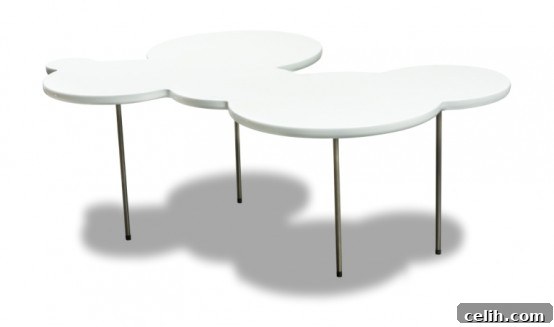 Close-up of the elegant white cloud coffee table set, showcasing its layered design