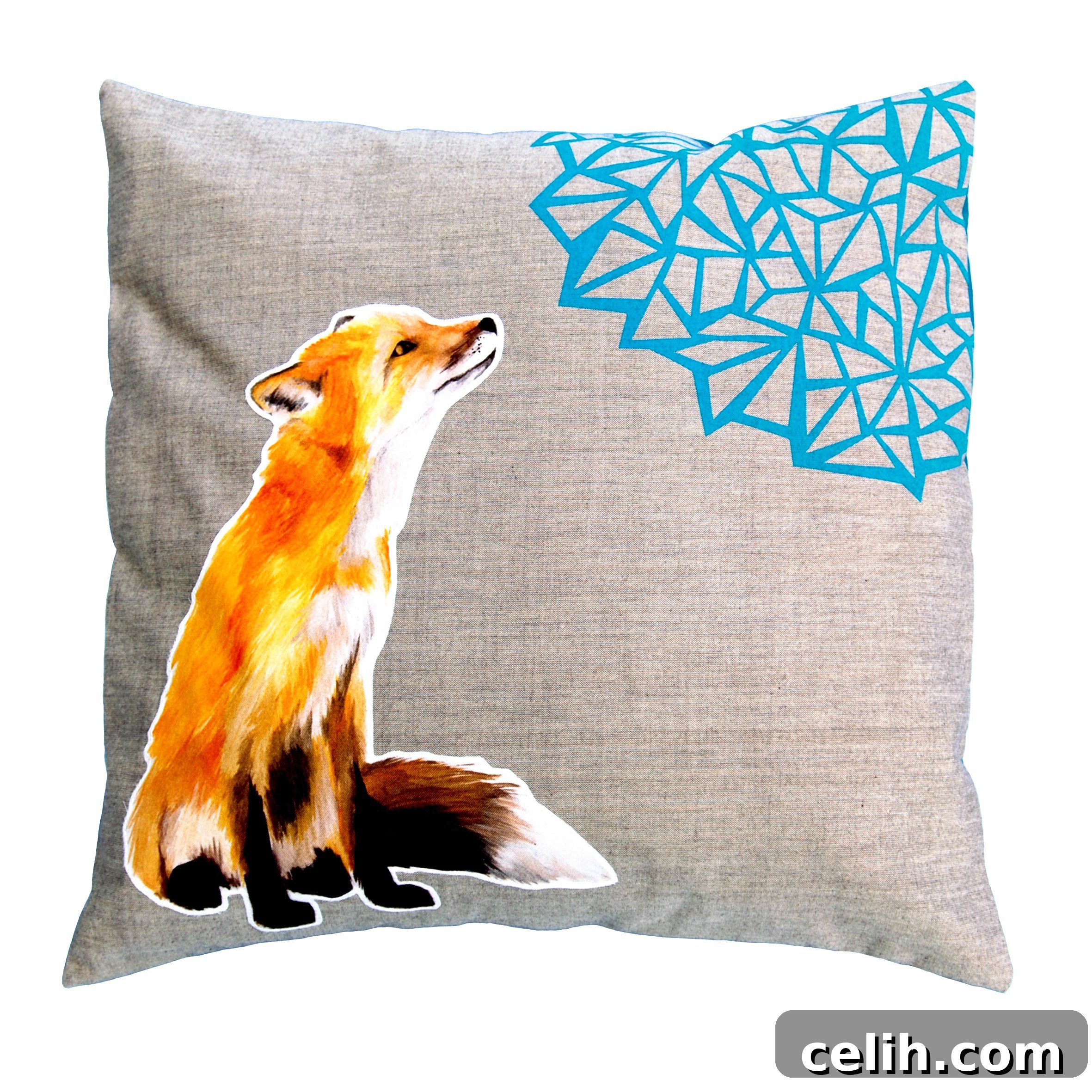 Martha Cushion - Contemporary Fox Art The Martha Cushion featuring a modern, captivating fox design by Katie & The Wolf, crafted from luxurious silk and organic cotton.