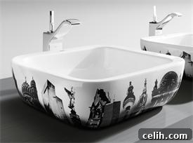 Designer Roca Berlin wash basin sink with architectural lines