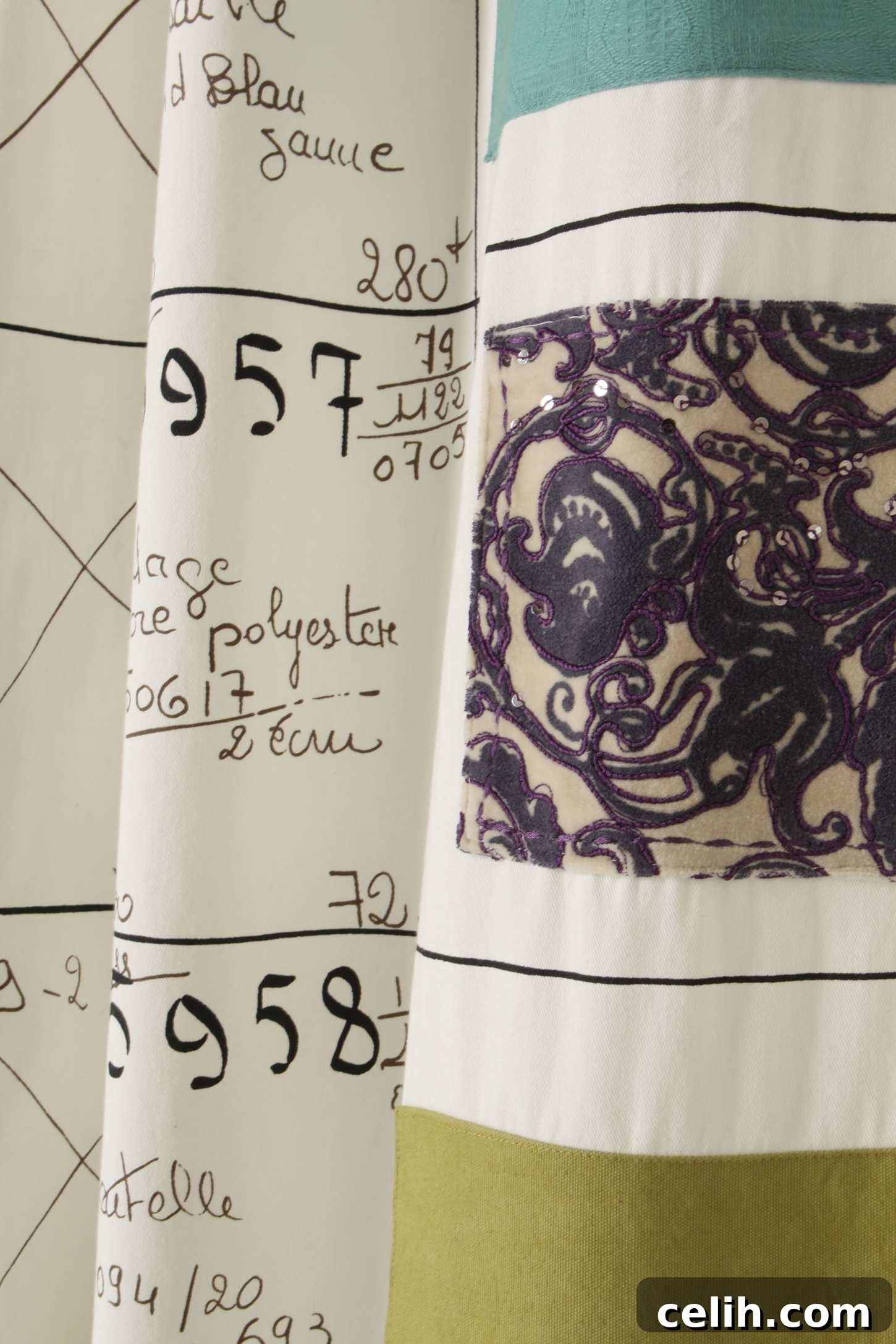colour-swatch-curtains-notes Interior designer's notebook with fabric swatches and notes for curtains