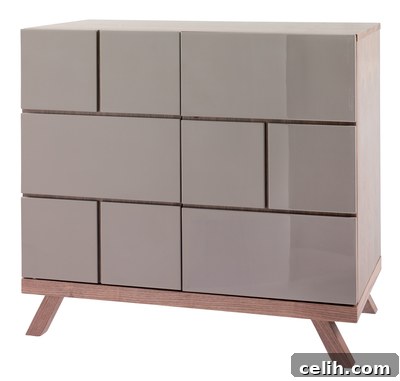 Modern Brick Design Sideboard: Stone & Walnut Finish Sleek, minimalist stone and walnut veneer two-door sideboard for modern interiors
