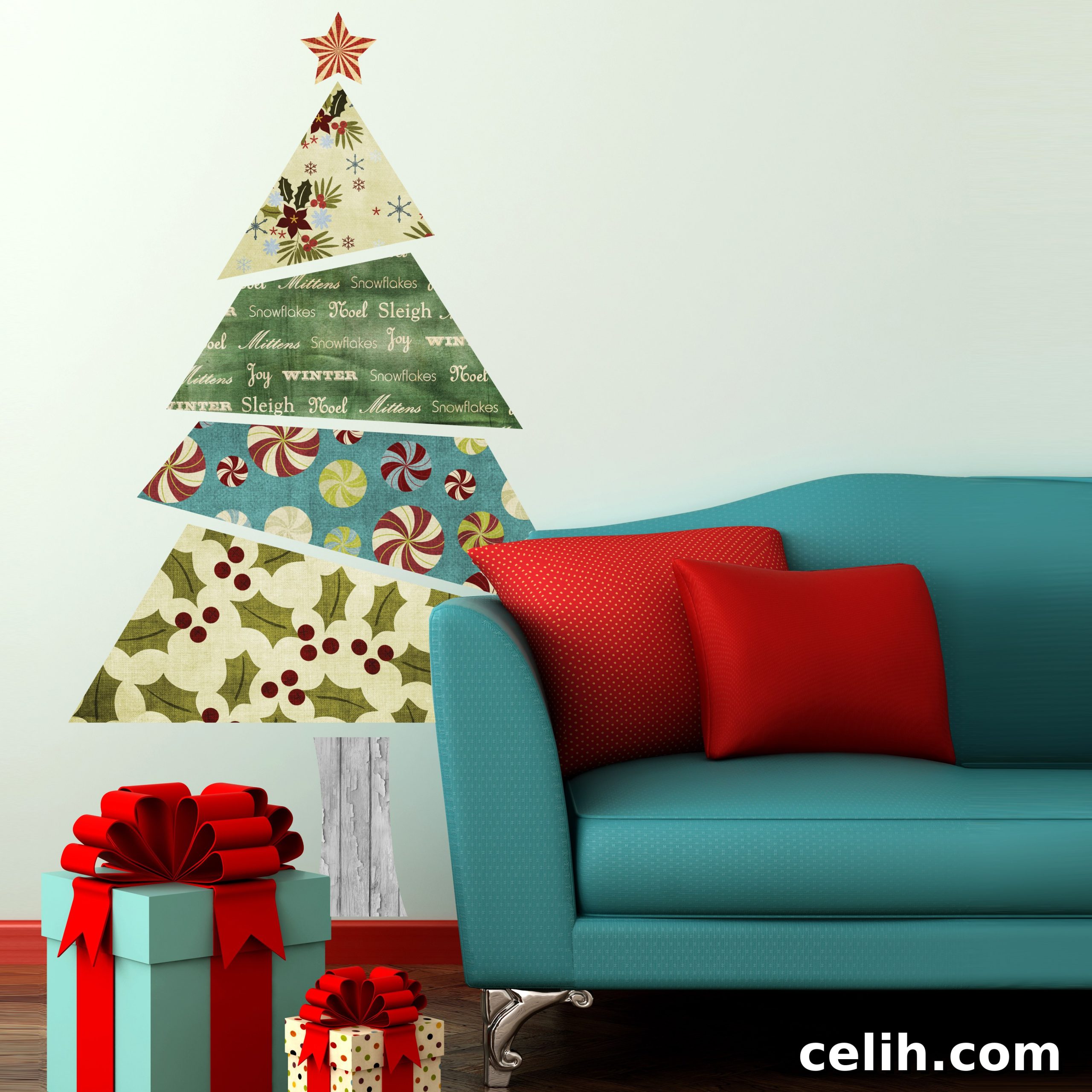 Beyond Traditional: 10 Stunning Modern Christmas Tree Designs 5 Be different this year, with a fabric patterned Christmas tree wall sticker