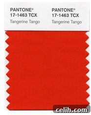 Pantone Color of the Year 2012: Tangerine Tango Vibrant Tangerine Tango color swatch and interior decor inspiration