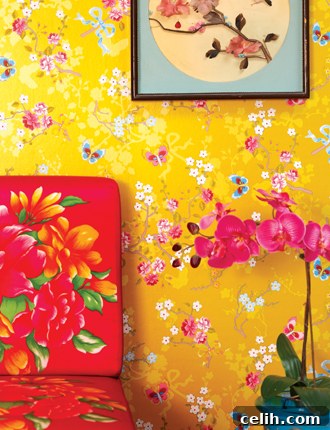 brian-yates-pip-chinese-rose-wallpaper-yellow Brian Yates yellow Chinese Roses wallpaper, a cheerful floral design