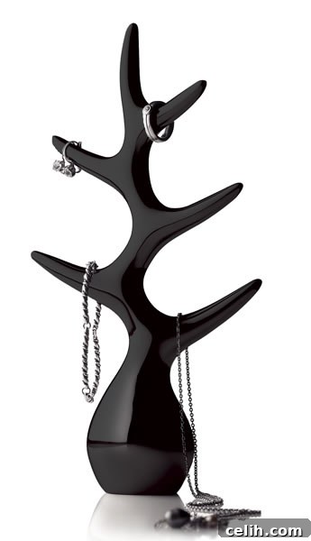 jewellery-tree-black-large Sleek black chrome jewellery tree for stylish necklace storage