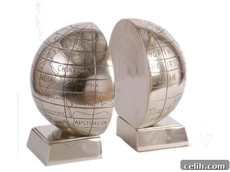 Elegant Aluminium Globe Bookends for Classic Home Decor