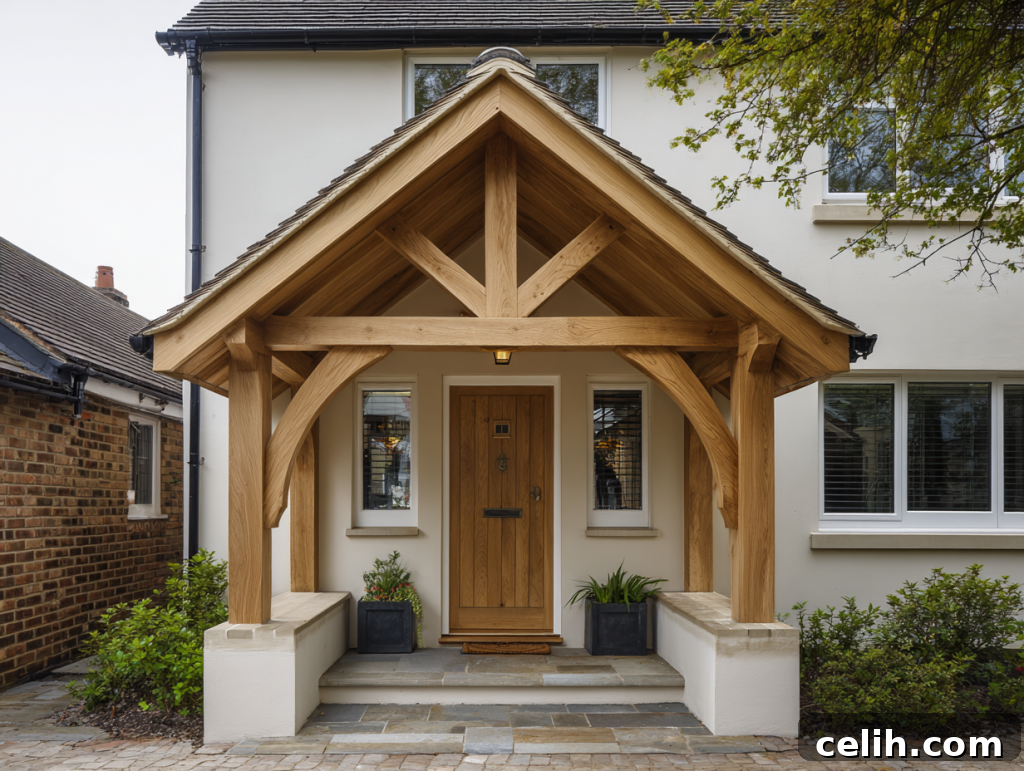 Classic house exterior with a sturdy oak-framed porch