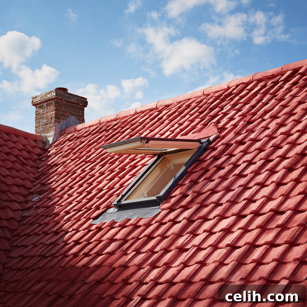 Roof access hatched on a pitched red tiled roof
