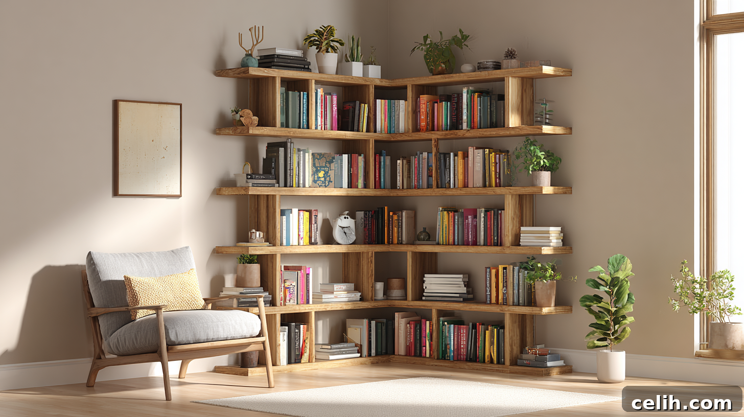 Corner bookshelf maximizing space