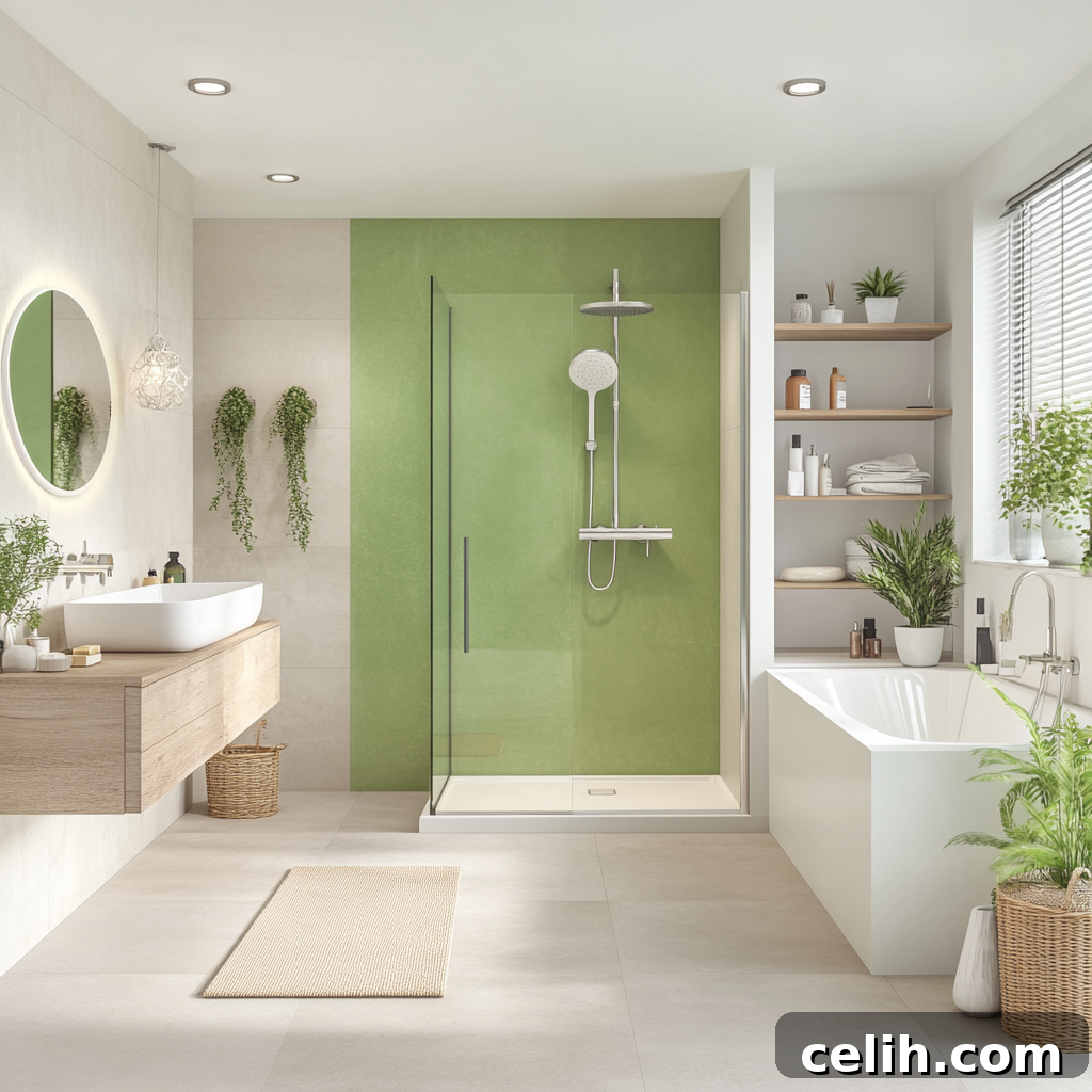 Modern bathroom with a hint of avocado green