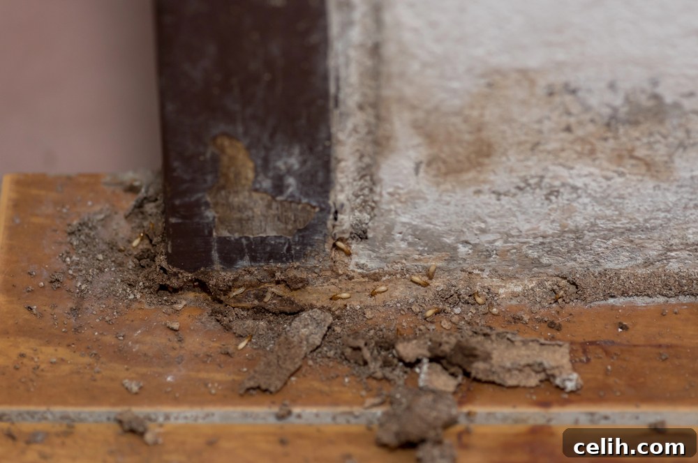 Termites eating wood