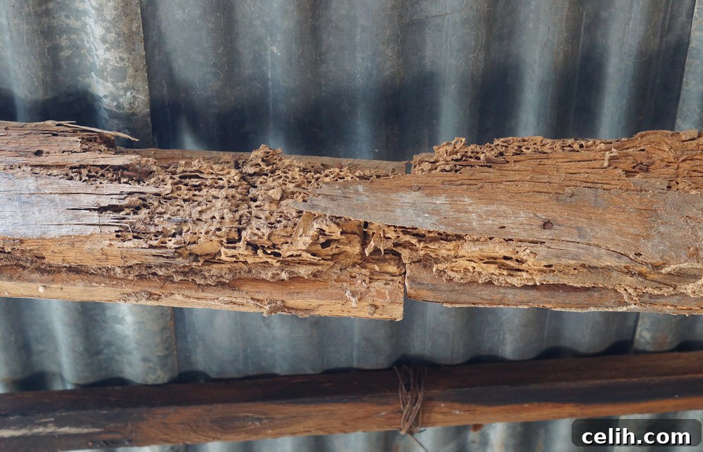 Wooden beam destroyed by termites