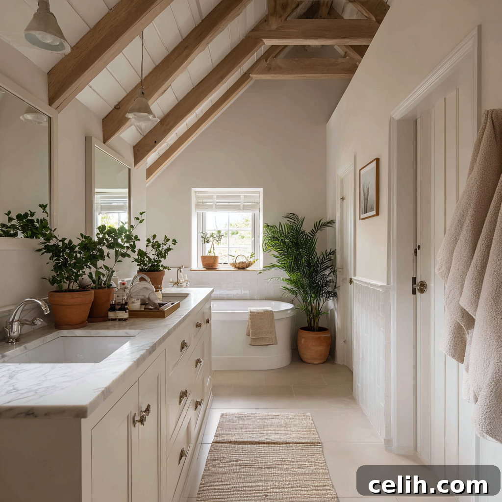 Bright and airy bathroom in a modern farmhouse