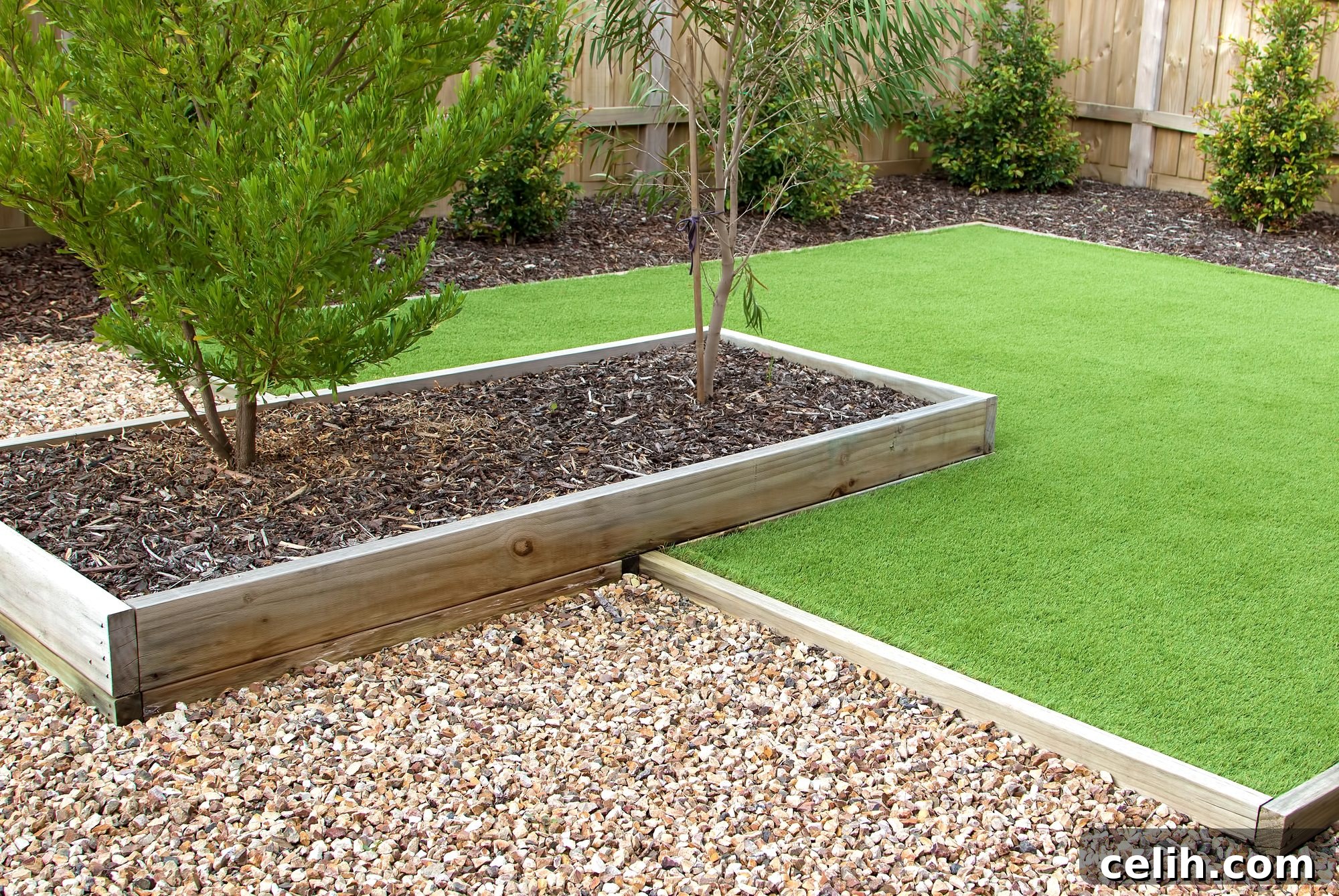 Carefully laid artificial grass in a backyard