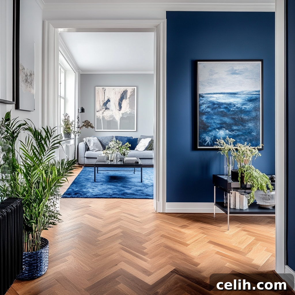 Stunning herringbone parquet flooring in a modern home