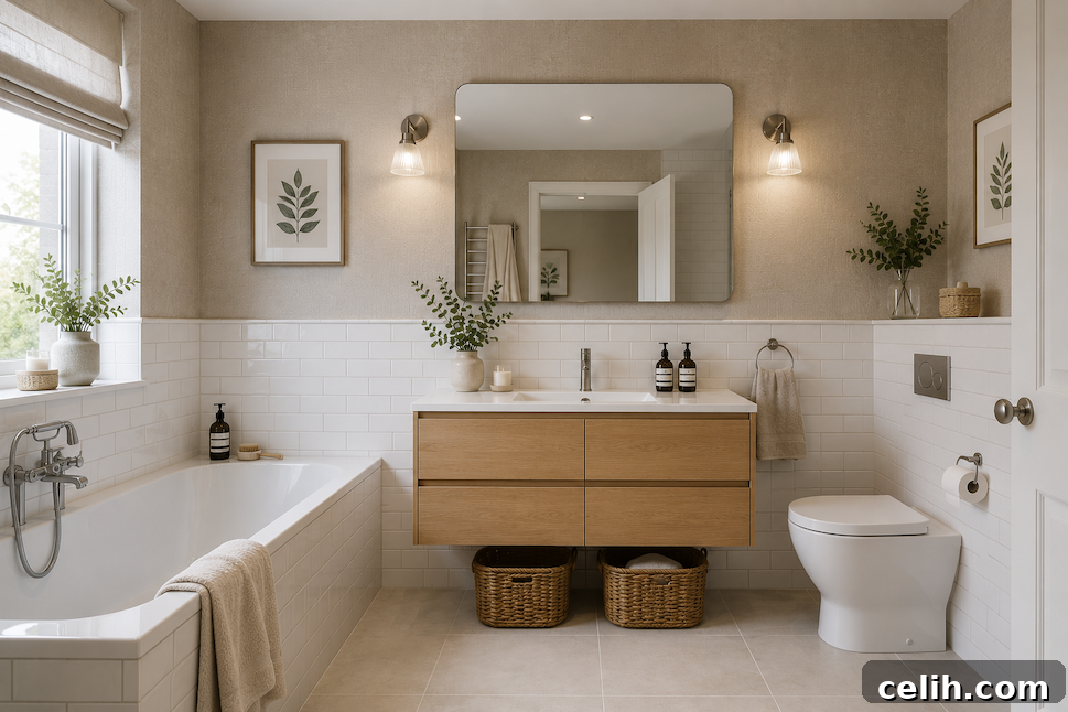 Wallpaper for Bathrooms: What You Need to Know 5 Natural textured wallpaper in a modern bathroom