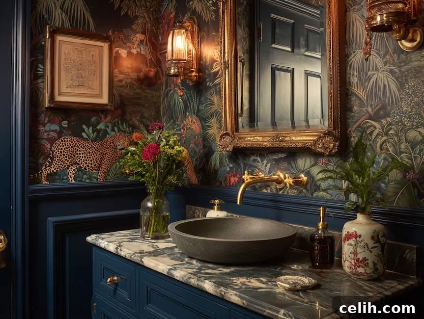 Wallpaper for Bathrooms: What You Need to Know 8 Dark blue bathroom jungle animal wallpaper