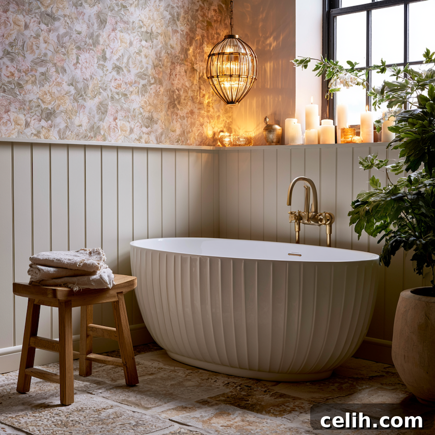 Wallpaper for Bathrooms: What You Need to Know 9 Pretty cottagecore bathroom design with wallpaper decor