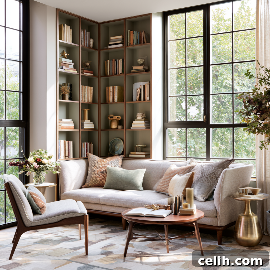 Contemporary living room with mid-century furniture