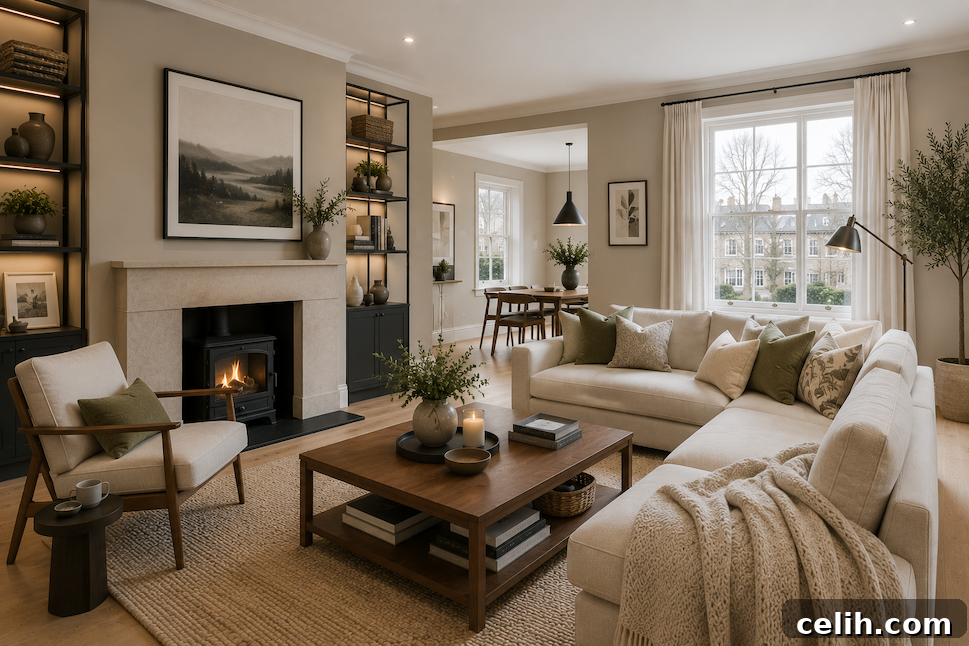 Greige colour scheme in a north-facing sitting room