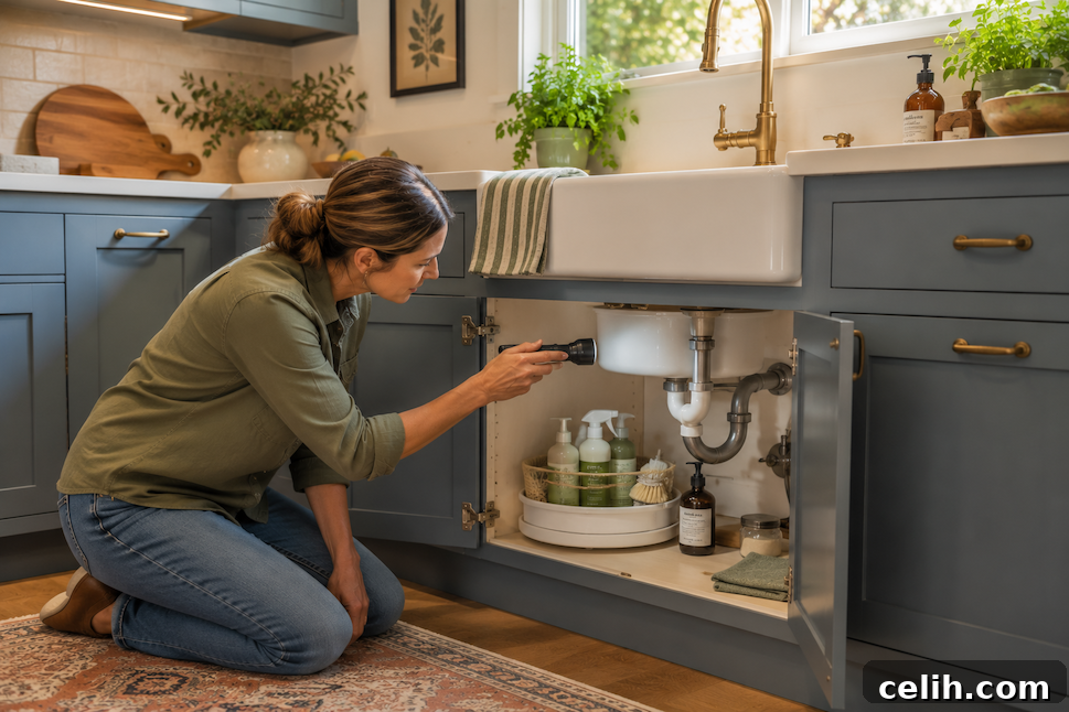 Inspecting kitchen sink plumbing