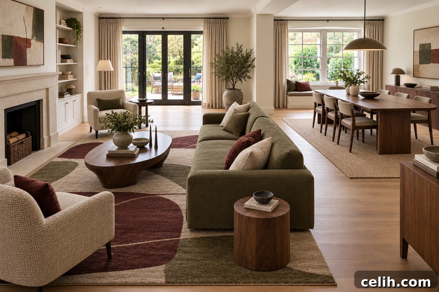 Open-plan home interior with clear focal points