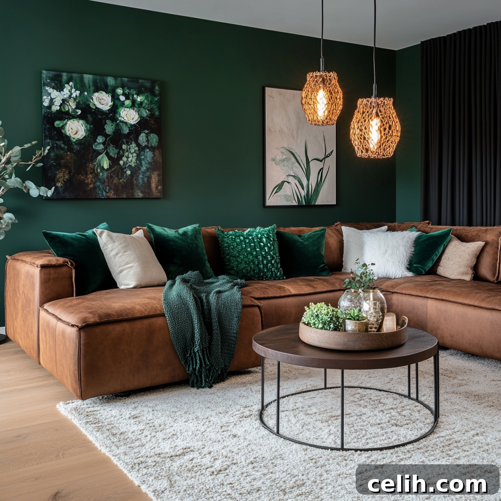 FurnitureInstore 2026: Sofa Delivery and Financing Explained 4 Large brown leather corner sofa in dark green painted living room