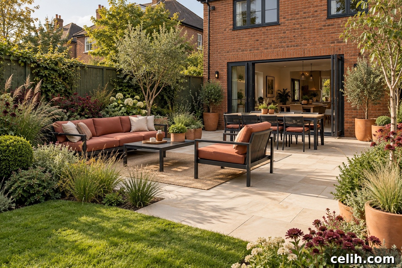 Red brick house with garden