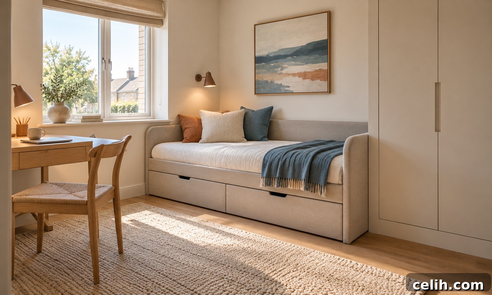 Minimalist Design: Creating Warm, Functional Spaces 3 Cosy minimalist guest room and study
