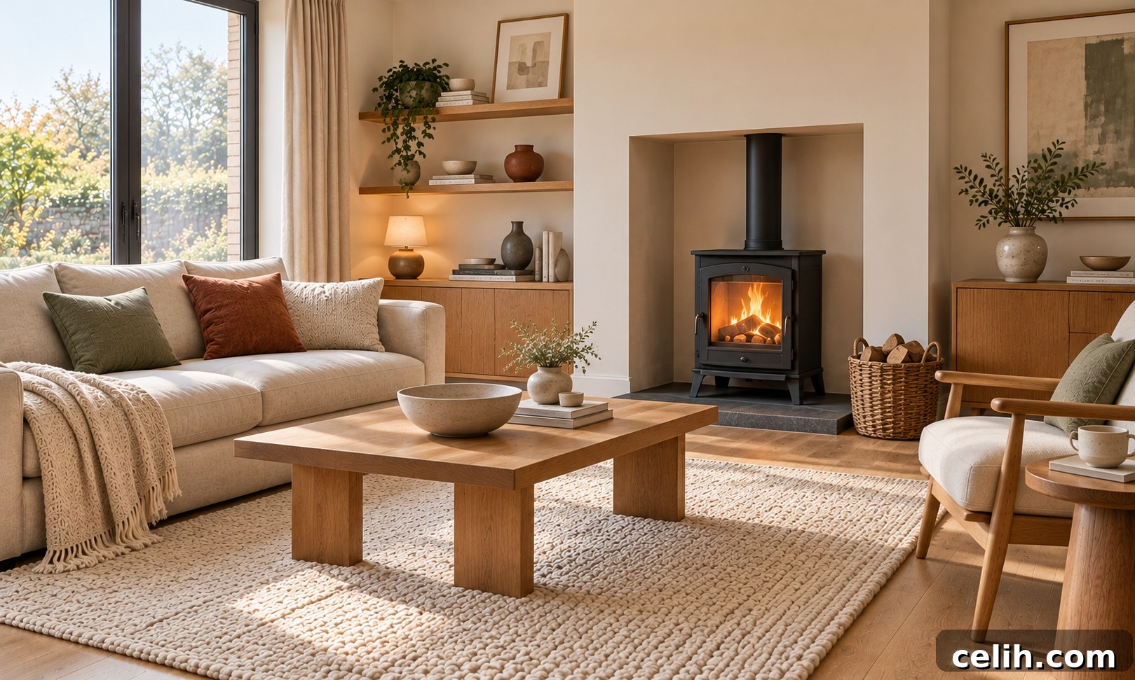 Minimalist Design: Creating Warm, Functional Spaces 4 Cozy wood burner stove in minimalist living room