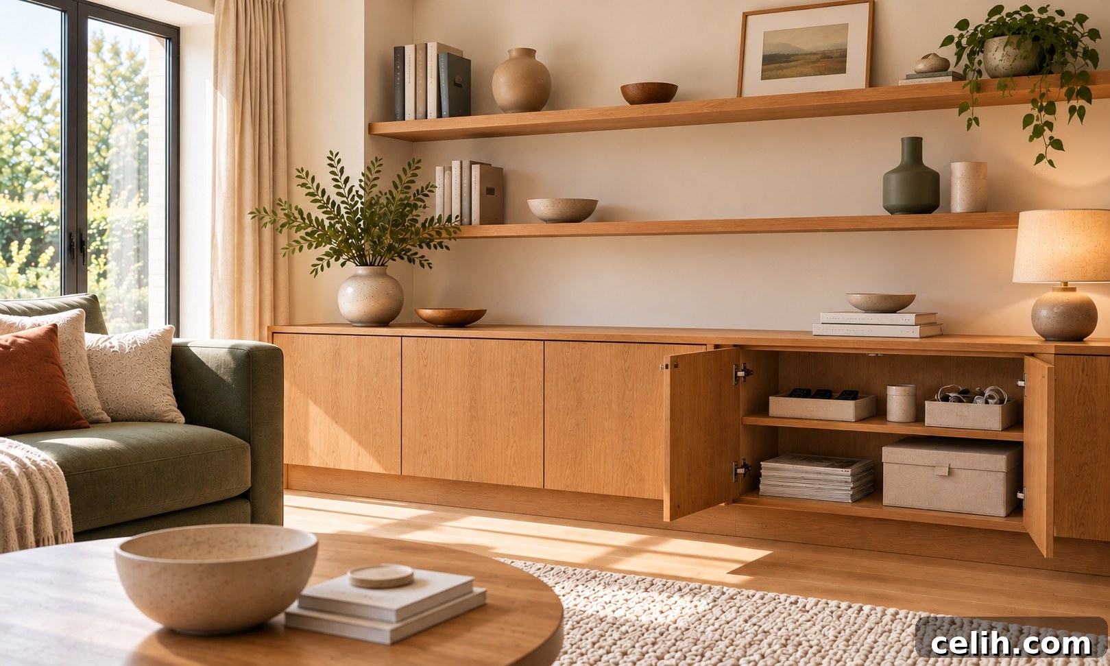 Minimalist Design: Creating Warm, Functional Spaces 5 Warm Scandi oak minimalist living room
