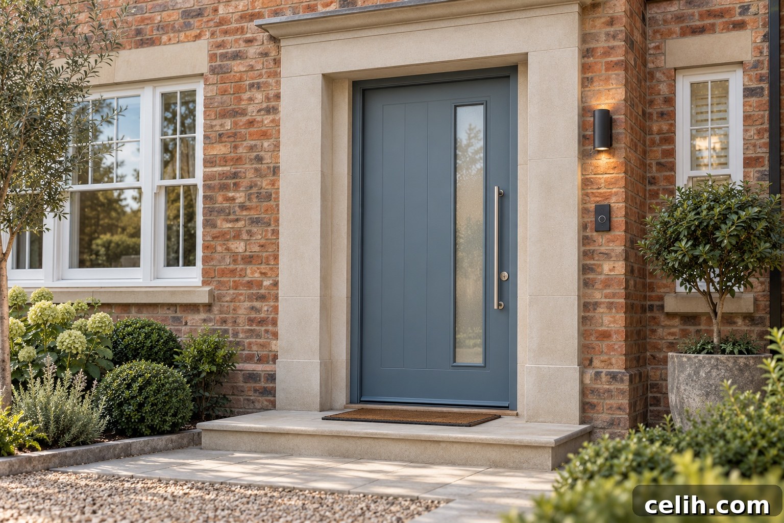 Exterior Upgrades to Boost Your Home's Curb Appeal 4 Modern dusty blue front door