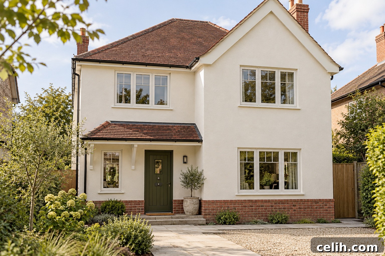 Exterior Upgrades to Boost Your Home's Curb Appeal 5 White rendered walls on a renovotated British house exterior